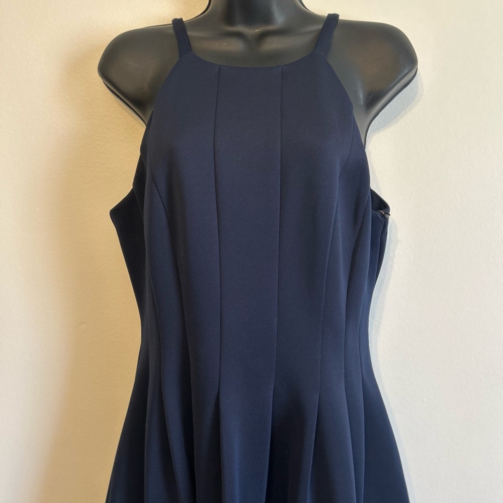 Vince Camuto Navy Midi Dress with Hot Pink Hem, Sleeveless Size 12 - Picture 3 of 11